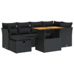 7-Piece Garden Sofa Set with Cushions Black Poly Rattan Wicker Outdoor Patio Furniture Acacia