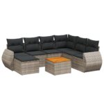 8-Piece Garden Sofa Set with Cushions Grey Poly Rattan Wicker Outdoor Patio Furniture