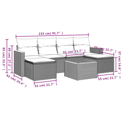 7-Piece Garden Sofa Set with Cushions Grey Poly Rattan Wicker Outdoor Patio Furniture - Image 8