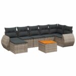 8-Piece Garden Sofa Set with Cushions Grey Poly Rattan Wicker Outdoor Patio Furniture