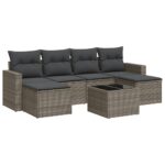 7-Piece Garden Sofa Set with Cushions Grey Poly Rattan Wicker Outdoor Patio Furniture