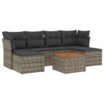 7-Piece Garden Sofa Set with Cushions Grey Poly Rattan Wicker Outdoor Patio Furniture