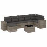 8-Piece Garden Sofa Set with Cushions Grey Poly Rattan Wicker Outdoor Patio Furniture