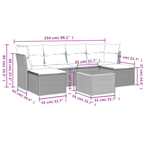 7-Piece Garden Sofa Set with Cushions Grey Poly Rattan Wicker Outdoor Patio Furniture - Image 3