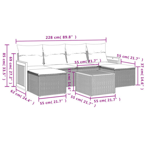 7-Piece Garden Sofa Set with Cushions Grey Poly Rattan Wicker Outdoor Patio Furniture - Image 8