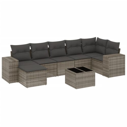 8-Piece Garden Sofa Set with Cushions Grey Poly Rattan Wicker Outdoor Patio Furniture - Image 14