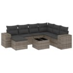 8-Piece Garden Sofa Set with Cushions Grey Poly Rattan Wicker Outdoor Patio Furniture