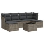 7-Piece Garden Sofa Set with Cushions Grey Poly Rattan Wicker Outdoor Patio Furniture