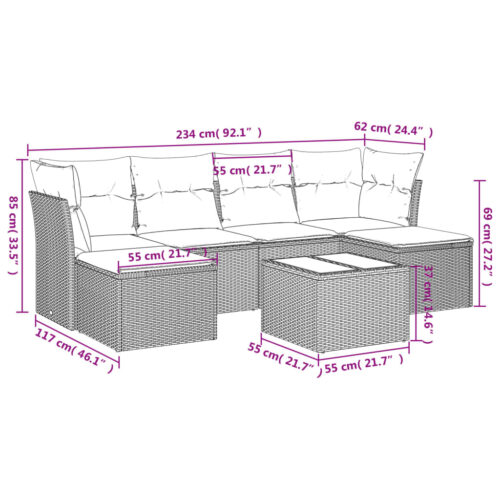 7-Piece Garden Sofa Set with Cushions Grey Poly Rattan Wicker Outdoor Patio Furniture - Image 3