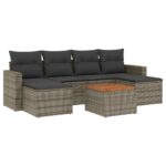 7-Piece Garden Sofa Set with Cushions Grey Poly Rattan Wicker Outdoor Patio Furniture