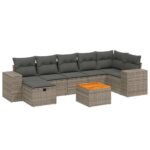 8-Piece Garden Sofa Set with Cushions Grey Poly Rattan Wicker Outdoor Patio Furniture