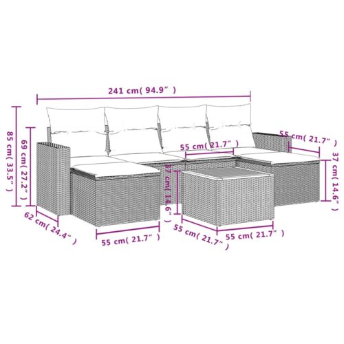7-Piece Garden Sofa Set with Cushions Grey Poly Rattan Wicker Outdoor Patio Furniture - Image 11