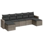 7-Piece Garden Sofa Set with Cushions Grey Poly Rattan Wicker Outdoor Patio Furniture