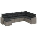 8-Piece Garden Sofa Set with Cushions Grey Poly Rattan Wicker Outdoor Patio Furniture