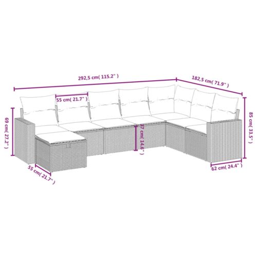 8-Piece Garden Sofa Set with Cushions Grey Poly Rattan Wicker Outdoor Patio Furniture - Image 4