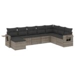 8-Piece Garden Sofa Set with Cushions Grey Poly Rattan Wicker Outdoor Patio Furniture