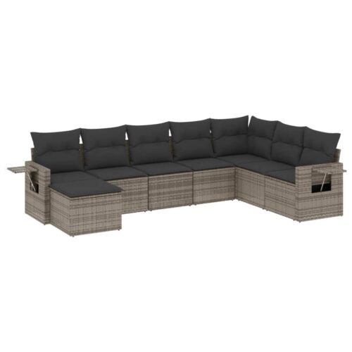 8-Piece Garden Sofa Set with Cushions Grey Poly Rattan Wicker Outdoor Patio Furniture