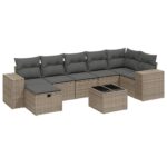8-Piece Garden Sofa Set with Cushions Grey Poly Rattan Wicker Outdoor Patio Furniture