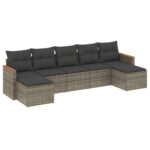 7-Piece Garden Sofa Set with Cushions Grey Poly Rattan Wicker Outdoor Patio Furniture