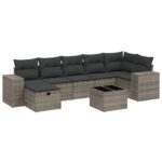 8-Piece Garden Sofa Set with Cushions Grey Poly Rattan Wicker Outdoor Patio Furniture
