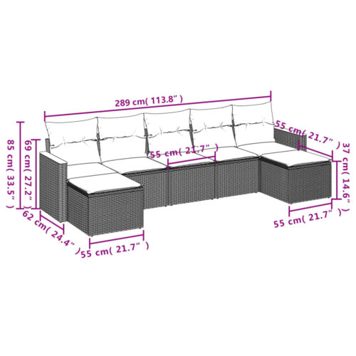 7-Piece Garden Sofa Set with Cushions Grey Poly Rattan Wicker Outdoor Patio Furniture - Image 7
