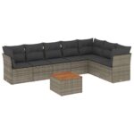 8-Piece Garden Sofa Set with Cushions Grey Poly Rattan Wicker Outdoor Patio Furniture