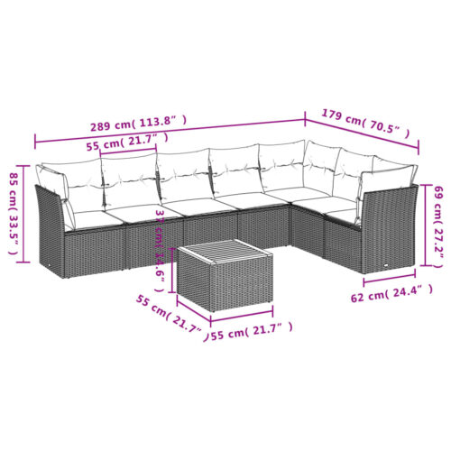 8-Piece Garden Sofa Set with Cushions Grey Poly Rattan Wicker Outdoor Patio Furniture - Image 3