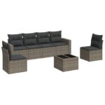 7-Piece Garden Sofa Set with Cushions Grey Poly Rattan Wicker Outdoor Patio Furniture