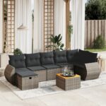 8-Piece Garden Sofa Set with Cushions Grey Poly Rattan Wicker Outdoor Patio Furniture