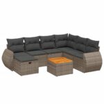 8-Piece Garden Sofa Set with Cushions Grey Poly Rattan Wicker Outdoor Patio Furniture