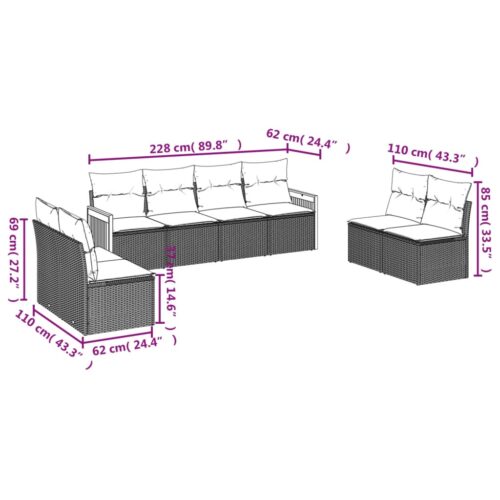 8-Piece Garden Sofa Set with Cushions Grey Poly Rattan Wicker Outdoor Patio Furniture - Image 6