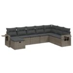 8-Piece Garden Sofa Set with Cushions Grey Poly Rattan Wicker Outdoor Patio Furniture