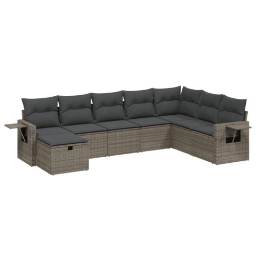 8-Piece Garden Sofa Set with Cushions Grey Poly Rattan Wicker Outdoor Patio Furniture - Image 6