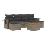 7-Piece Garden Sofa Set with Cushions Grey Poly Rattan Wicker Outdoor Patio Furniture