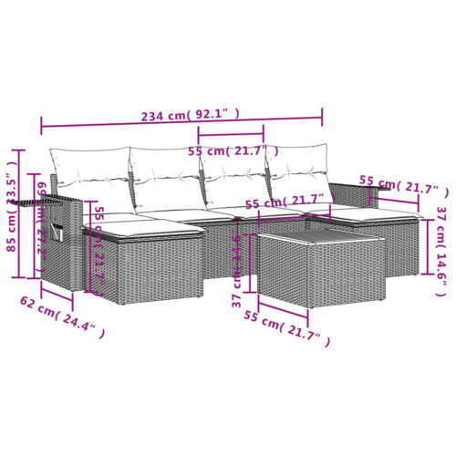 7-Piece Garden Sofa Set with Cushions Grey Poly Rattan Wicker Outdoor Patio Furniture - Image 3