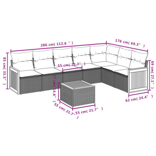 8-Piece Garden Sofa Set with Cushions Grey Poly Rattan Wicker Outdoor Patio Furniture - Image 8