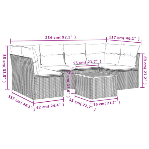 7-Piece Garden Sofa Set with Cushions Grey Poly Rattan Wicker Outdoor Patio Furniture - Image 3