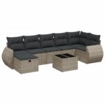 8-Piece Garden Sofa Set with Cushions Grey Poly Rattan Wicker Outdoor Patio Furniture