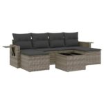 7-Piece Garden Sofa Set with Cushions Grey Poly Rattan Wicker Outdoor Patio Furniture