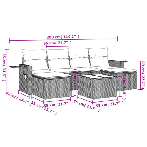 7-Piece Garden Sofa Set with Cushions Grey Poly Rattan Wicker Outdoor Patio Furniture - Image 3