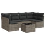 7-Piece Garden Sofa Set with Cushions Grey Poly Rattan Wicker Outdoor Patio Furniture