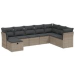 8-Piece Garden Sofa Set with Cushions Grey Poly Rattan Wicker Outdoor Patio Furniture