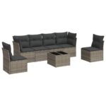 7-Piece Garden Sofa Set with Cushions Grey Poly Rattan Wicker Outdoor Patio Furniture