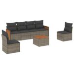 7-Piece Garden Sofa Set with Cushions Grey Poly Rattan Wicker Outdoor Patio Furniture