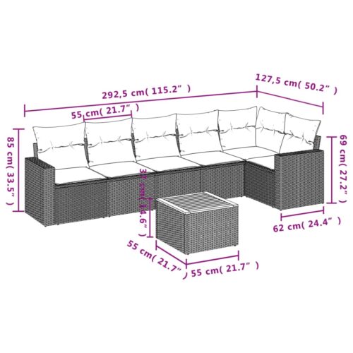 7-Piece Garden Sofa Set with Cushions Grey Poly Rattan Wicker Outdoor Patio Furniture - Image 3