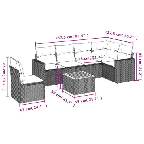 7-Piece Garden Sofa Set with Cushions Grey Poly Rattan Wicker Outdoor Patio Furniture - Image 3