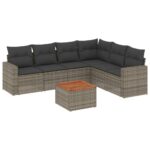 7-Piece Garden Sofa Set with Cushions Grey Poly Rattan Wicker Outdoor Patio Furniture