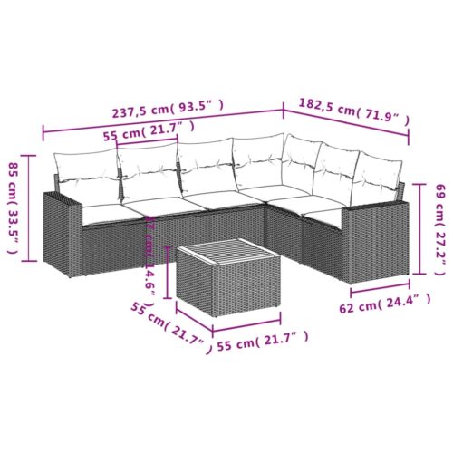 7-Piece Garden Sofa Set with Cushions Grey Poly Rattan Wicker Outdoor Patio Furniture - Image 3