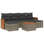 7-Piece Garden Sofa Set with Cushions Grey Poly Rattan Wicker Outdoor Patio Furniture