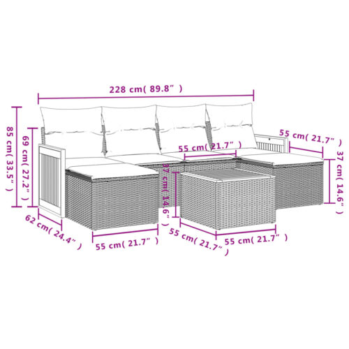 7-Piece Garden Sofa Set with Cushions Grey Poly Rattan Wicker Outdoor Patio Furniture - Image 3